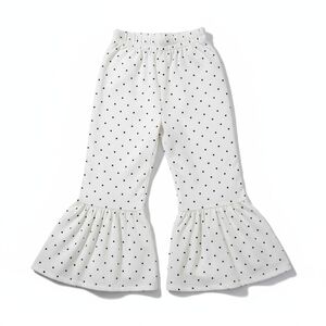 Girls Polka Dot Ruffle Hem Pants - White with Black Dots